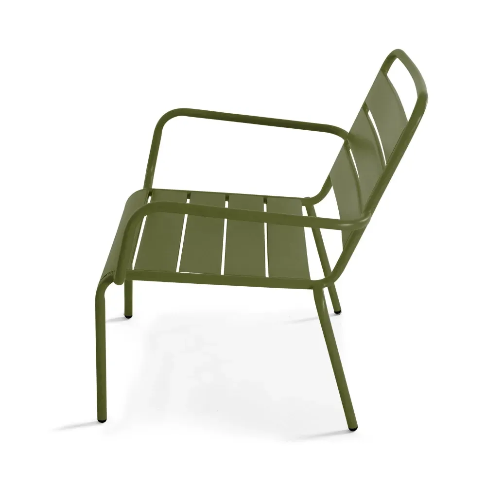 Illustration numéro 3 du produit Lot de 2 fauteuils relax avec repose-pieds en métal Vert Kaki