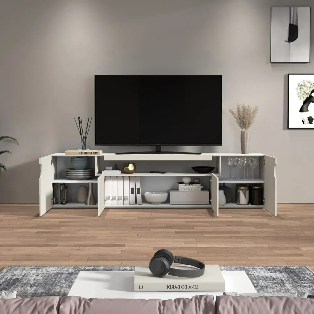 Illustration numéro 3 du produit Meuble tv 4 portes 1 niche 240 cm effet bois cachemire