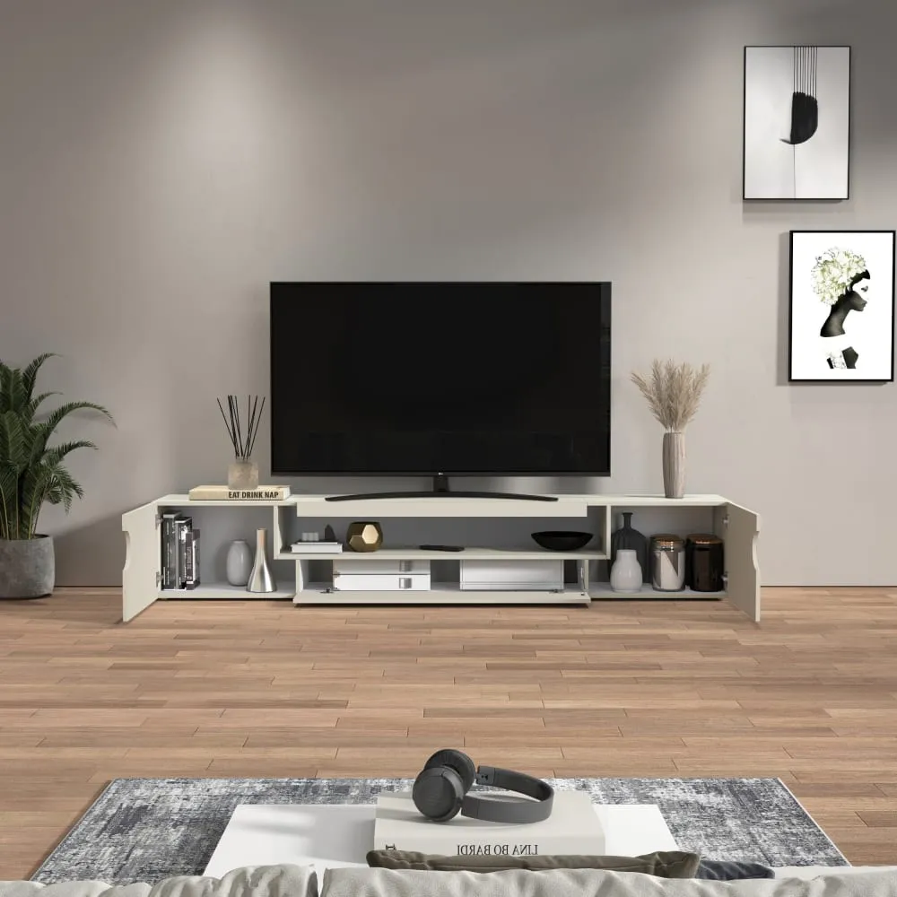 Illustration numéro 3 du produit Meuble tv 3 portes 1 niche 240 cm effet bois cachemire