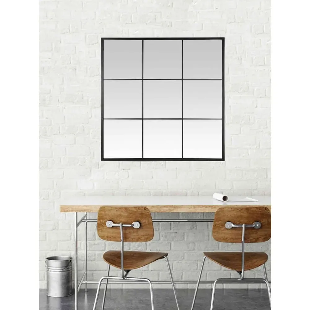 Illustration numéro 3 du produit Miroir industriel fenêtre 9 vues métal noir 120x120cm