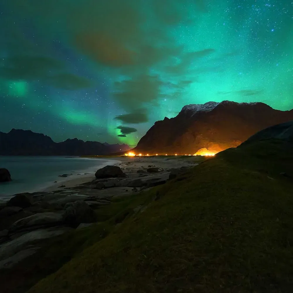 Illustration numéro 3 du produit Tableau norvège aurore boréale toile imprimée 120x80 cm