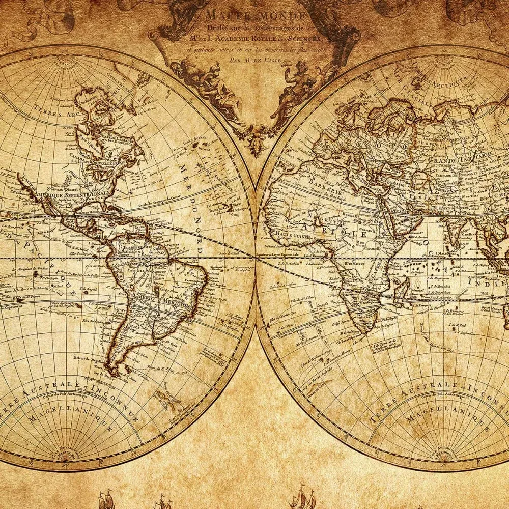 Illustration numéro 3 du produit Tableau mappemonde ancienne impression sur aluminium 120x80 cm