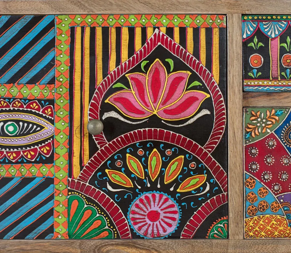 Illustration numéro 3 du produit Console en bois de manguier massif avec détails peints à la main