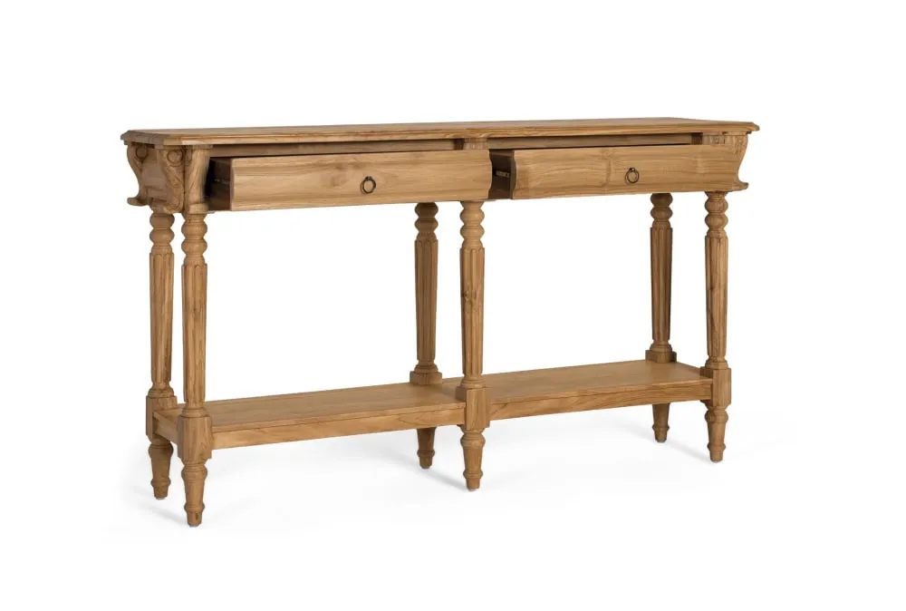 Illustration numéro 3 du produit Console en bois de teck massif avec poignées en métal