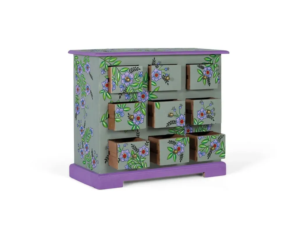 Illustration numéro 3 du produit Commode fabriquée et peinte à la main en bois de manguier massif