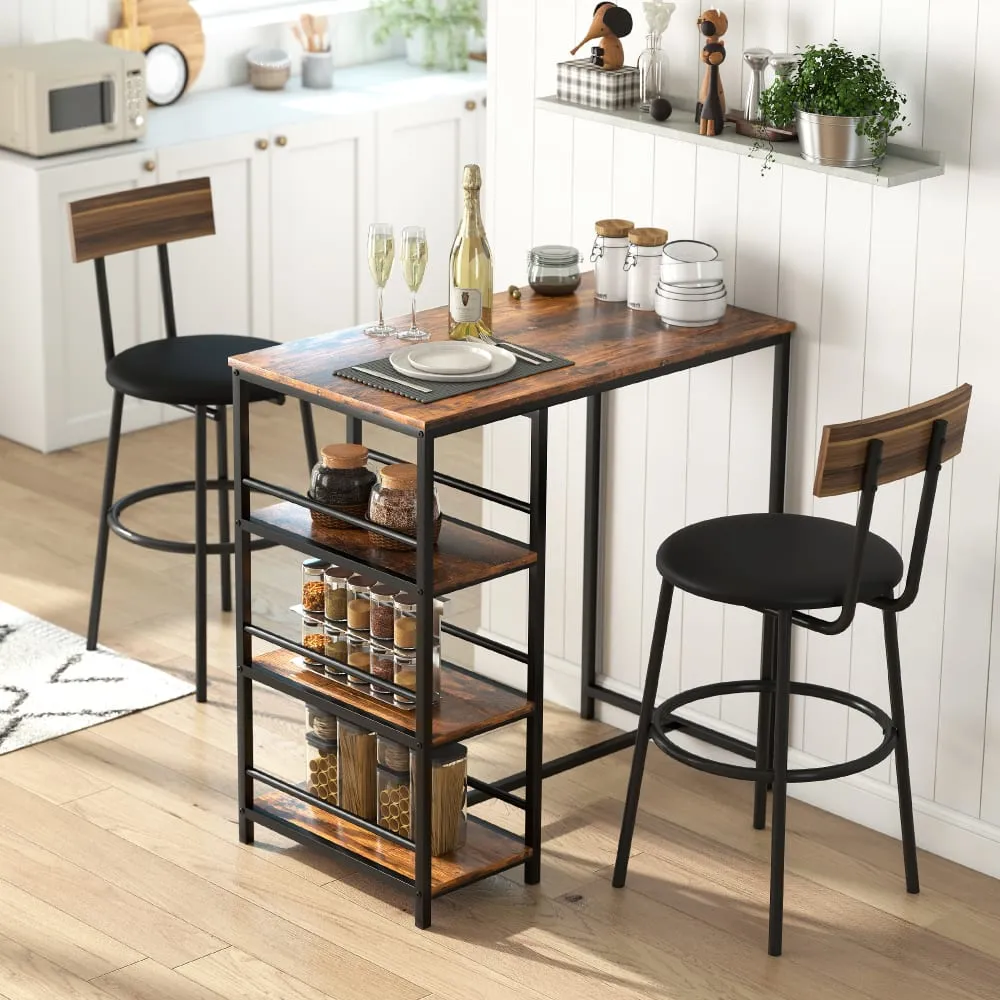 Illustration numéro 3 du produit Table de bar 3 étagères de rangement cadre en acier brun rustique noir