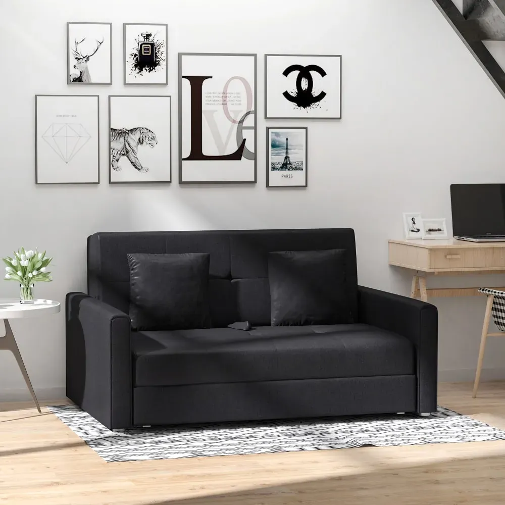 Illustration numéro 3 du produit Canapé convertible 2 places 2 coussins tissu en coton gris foncé