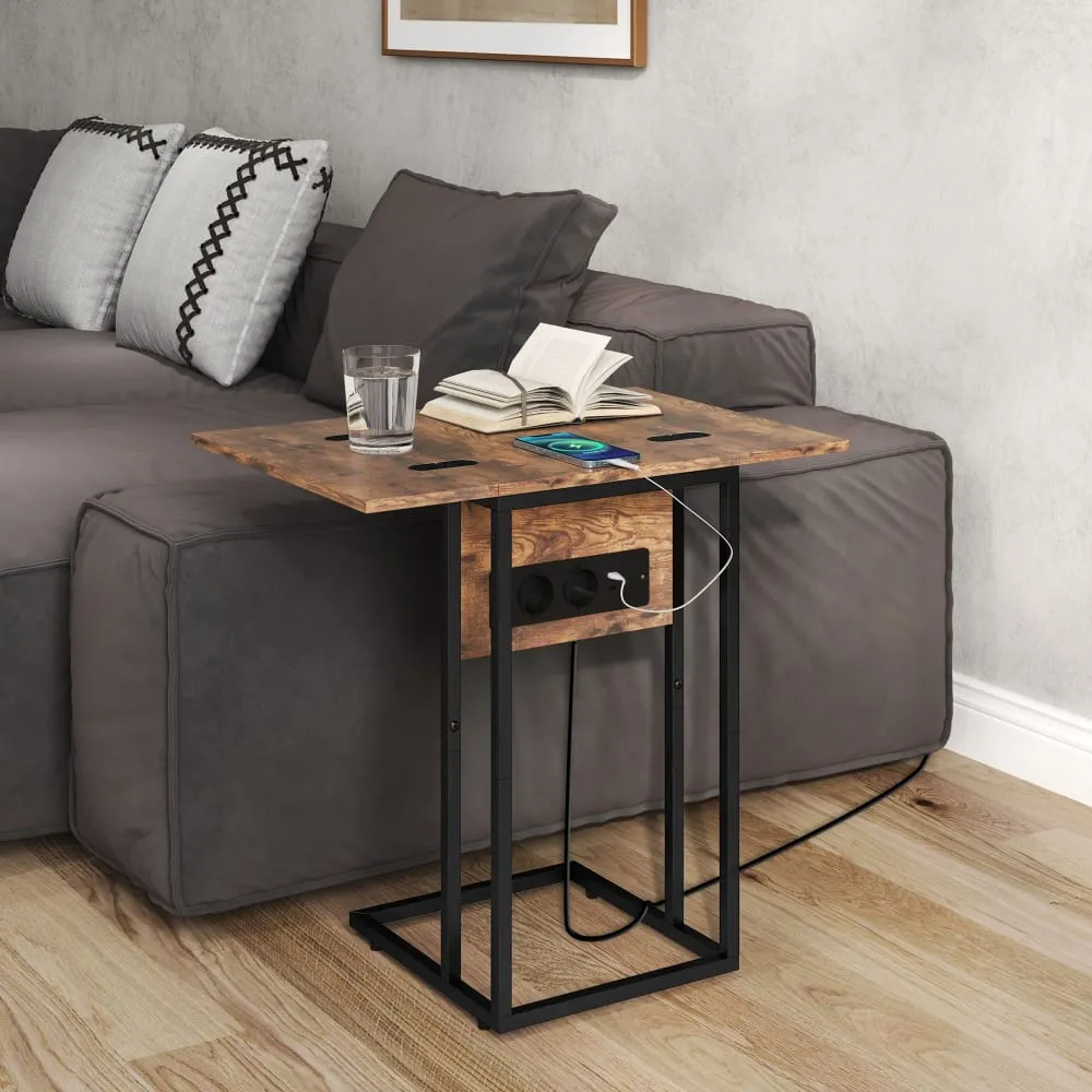 Illustration numéro 3 du produit Table d'appoint station de charge plateau pliable cadre en métal noir