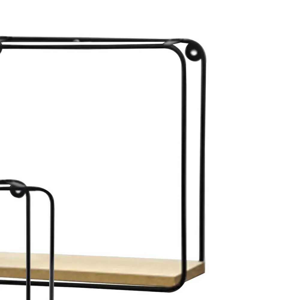 Illustration numéro 3 du produit Set de 2 étagères murales en métal noir et bois 21x10x21cm