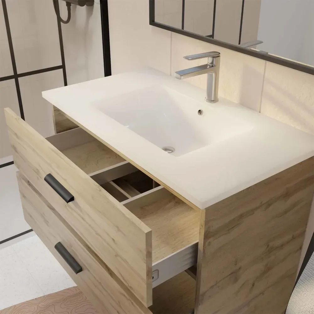 Illustration numéro 3 du produit Pack caisson à tiroirs avec vasque et miroir bois marron foncé 80 cm