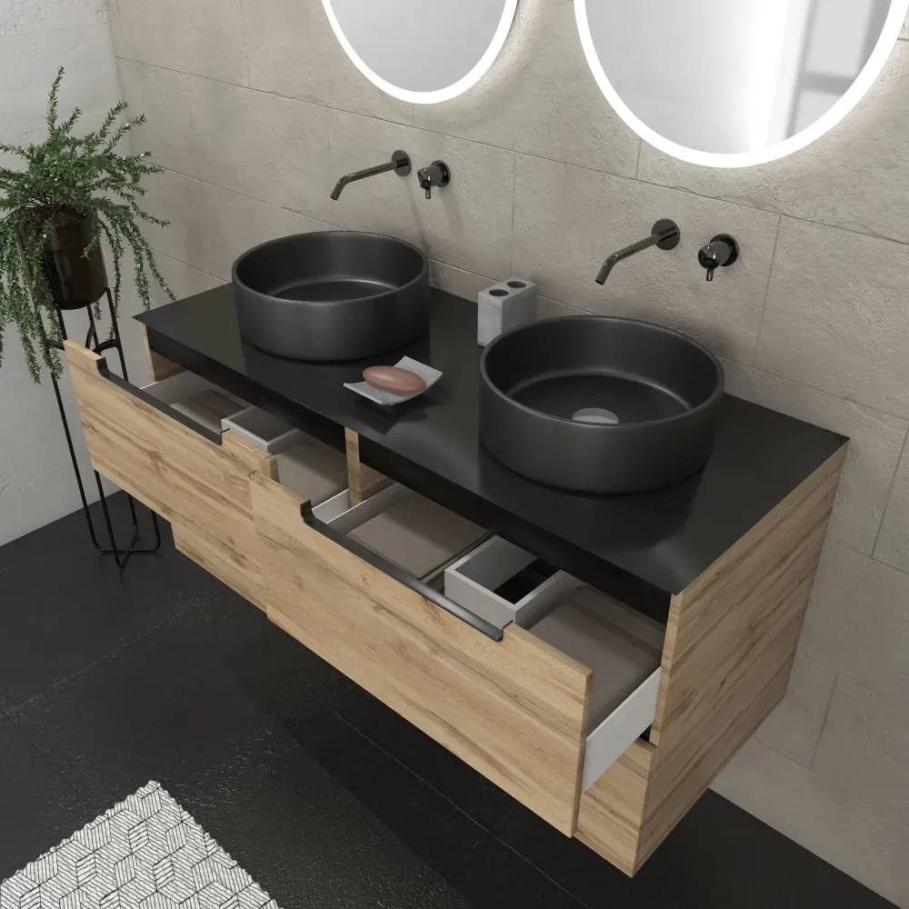 Illustration numéro 3 du produit Meuble de salle de bains effet bois marron avec miroir 45x120x61cm