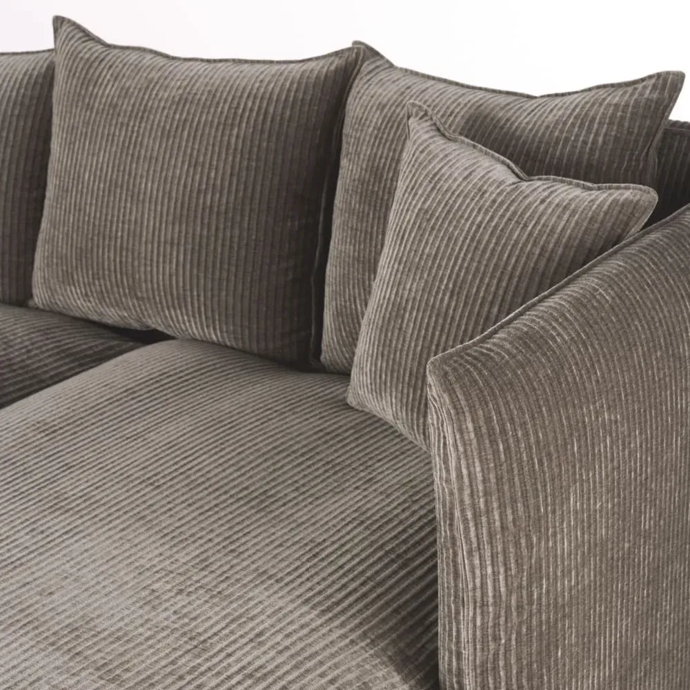 Illustration numéro 3 du produit Canapé d'angle droit 3/4 places en velours côtelé marron écorce