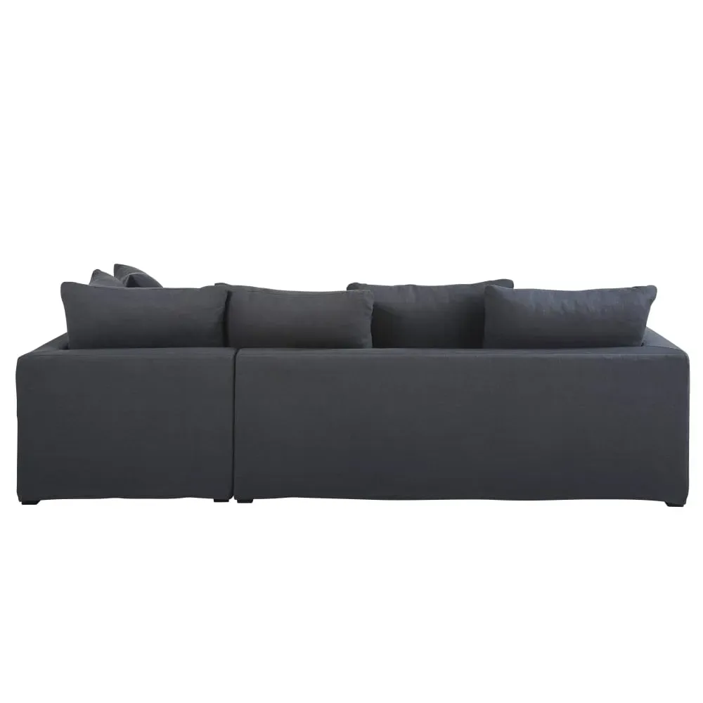 Illustration numéro 3 du produit Canapé angle droit en lin lavé gris anthracite