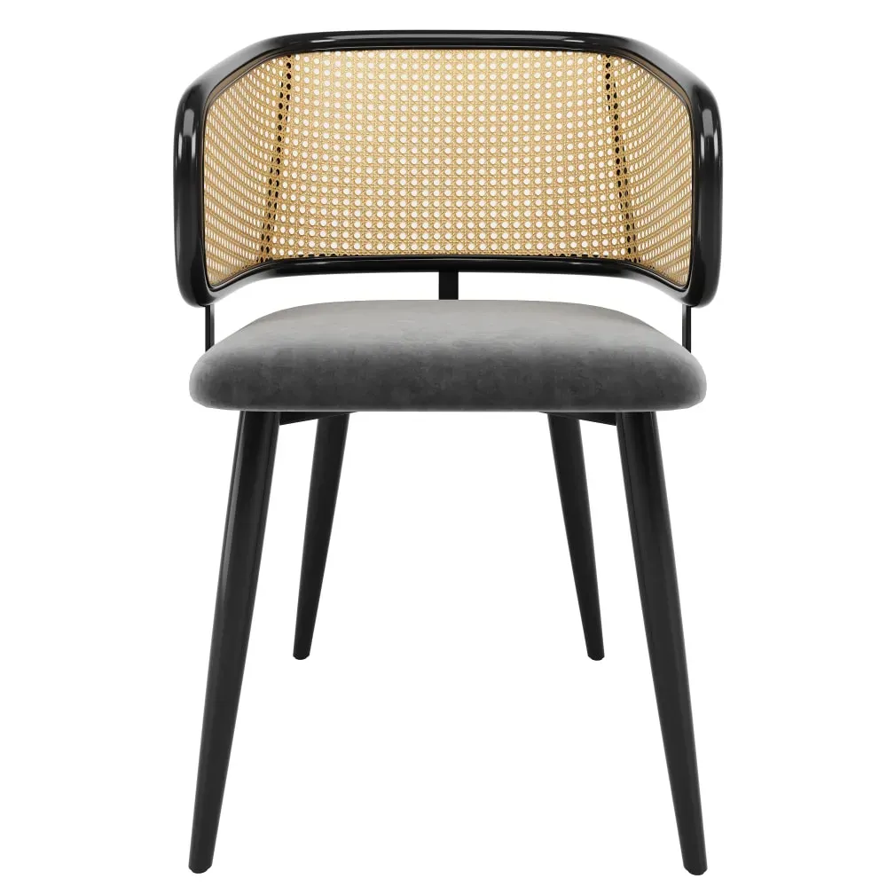 Illustration numéro 3 du produit Lot de 2 chaises avec dossier en rotin et assise en velours gris