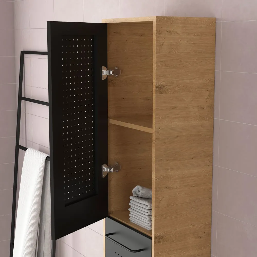 Illustration numéro 3 du produit Colonne de salle de bains au style indus bois noir 32 x 35
