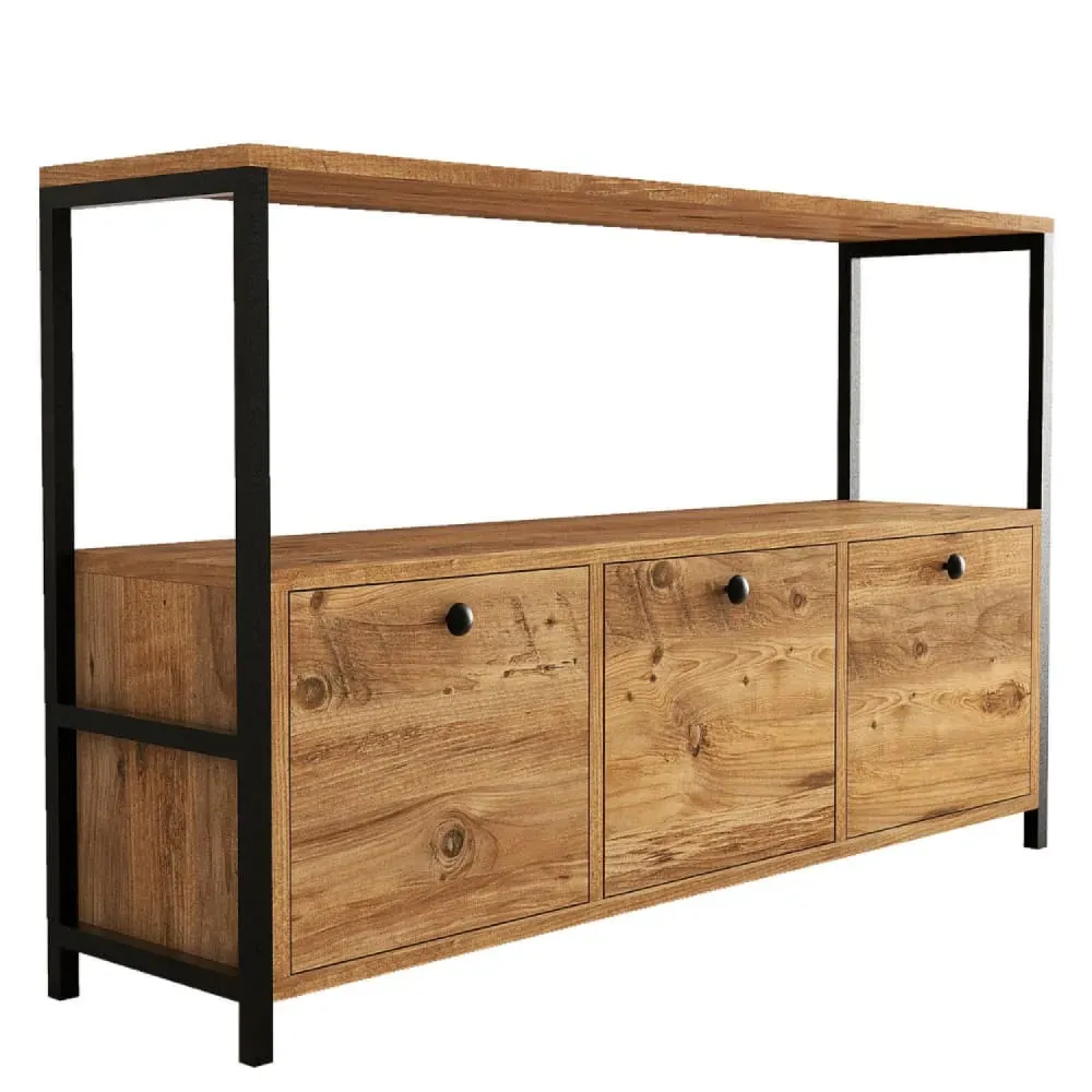 Illustration numéro 3 du produit Buffet 3 portes style industriel bois-noir