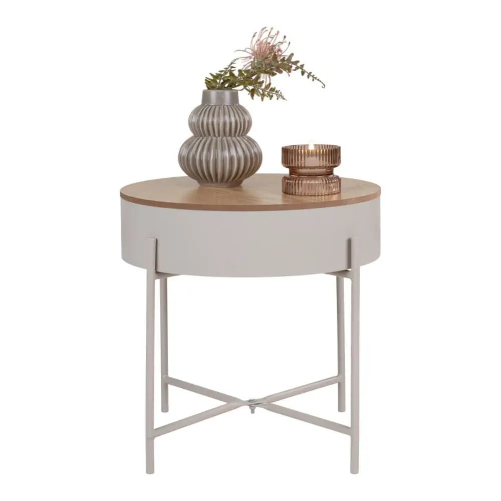 Illustration numéro 3 du produit Table d'appoint en acier beige et bois naturel ø40 cm