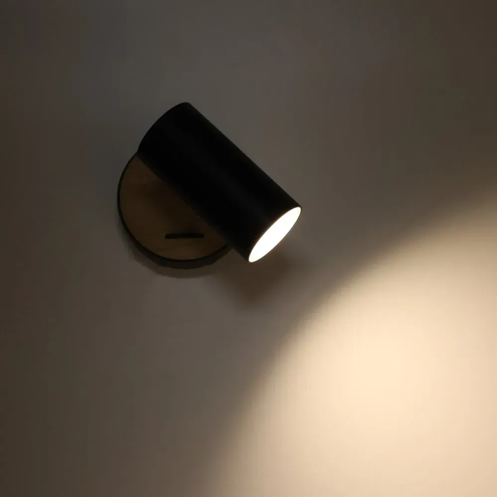 Illustration numéro 3 du produit Applique Murale Orientable Noir et Bois GU10 Ø11×5,5 cm