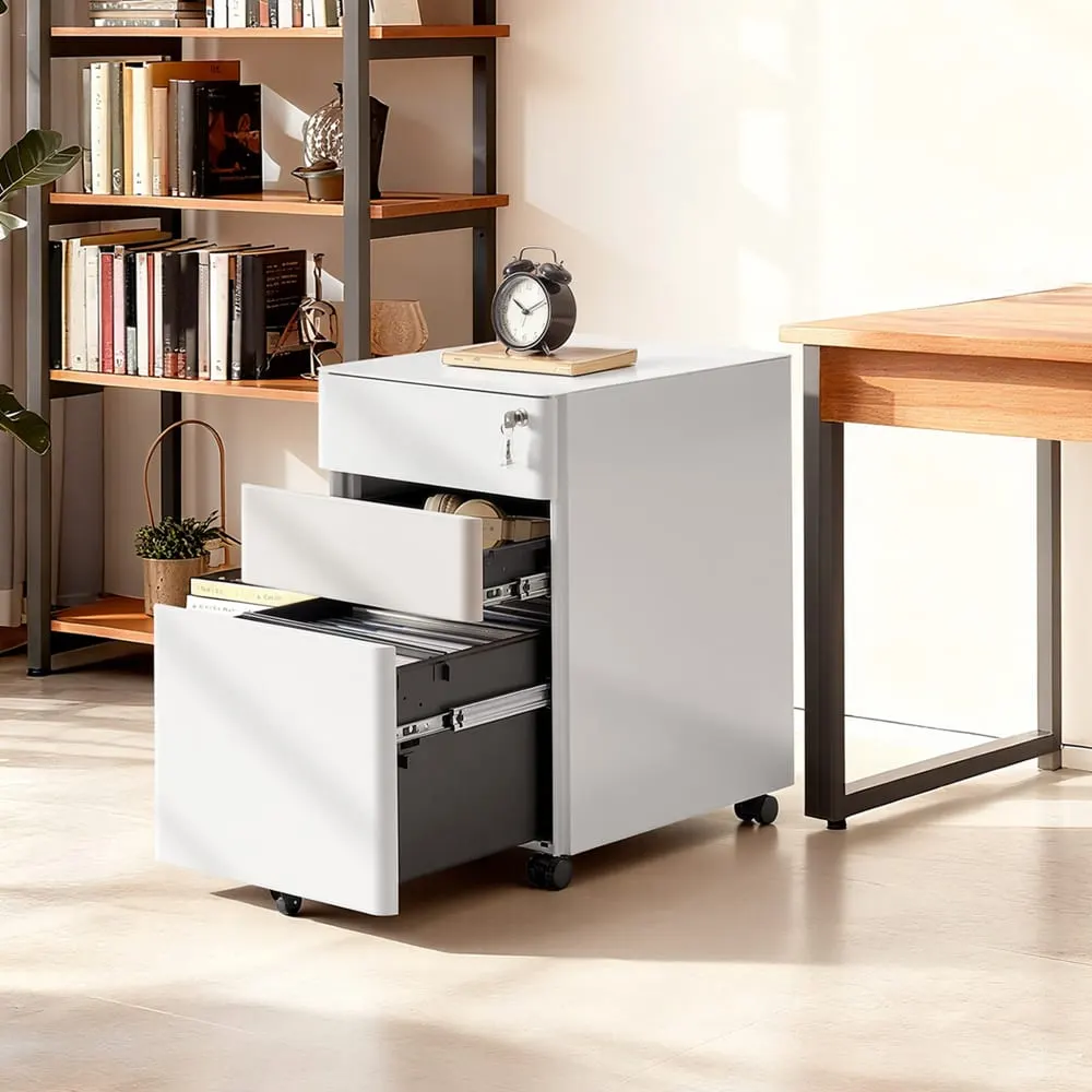 Illustration numéro 3 du produit Caisson de bureau à 3 tiroirs casier verrouillable préassemblé blanc