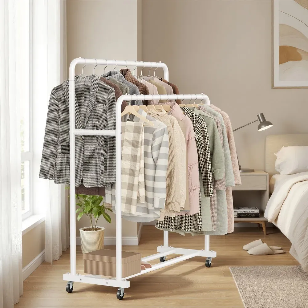 Illustration numéro 3 du produit Portemanteau sur roulettes portant à vêtements robuste chambre blanc