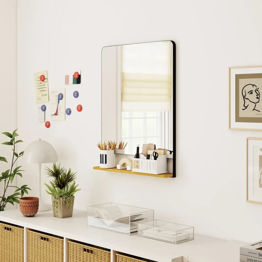 Illustration numéro 3 du produit Miroir mural 80 x 60 cm avec étagère cadre en métal noir