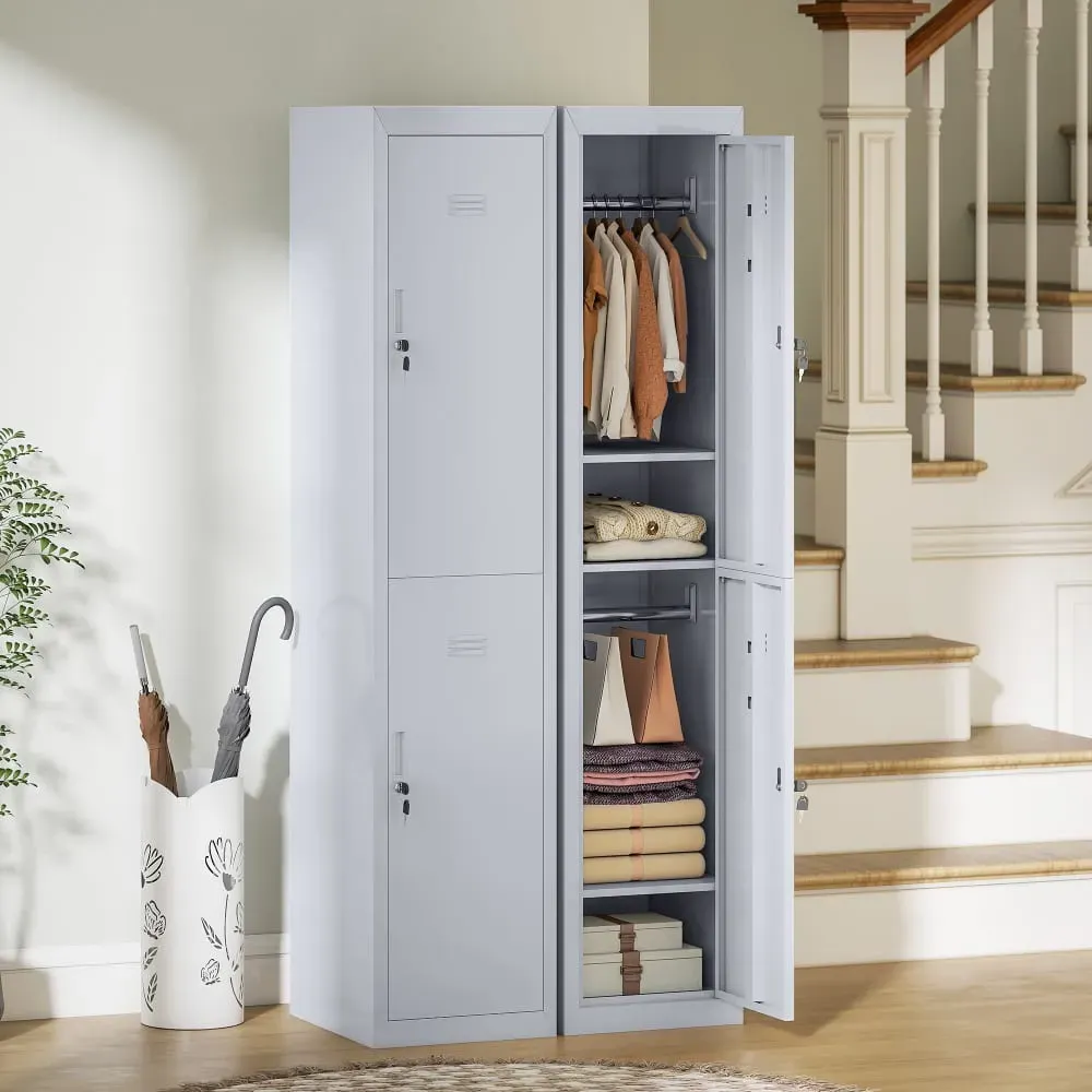 Illustration numéro 3 du produit Lot de 2 armoires métallique à casiers verrouillable gris