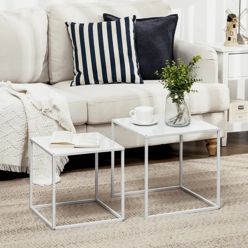 Illustration numéro 3 du produit Lot de 2 tables basses gigognes carrées design encastrable acier blanc