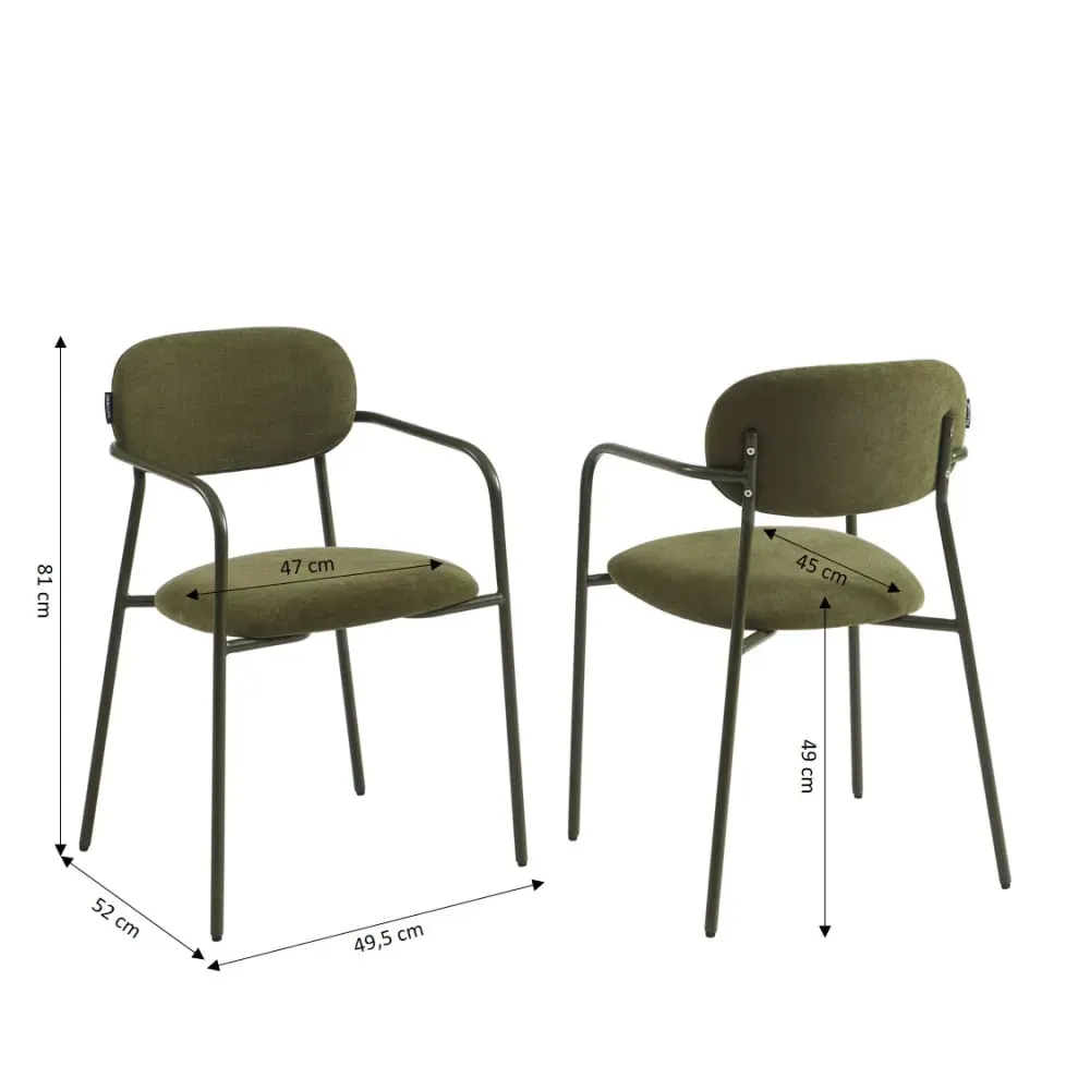 Illustration numéro 3 du produit Lot de 2 chaises tissu et pieds métal vert olive
