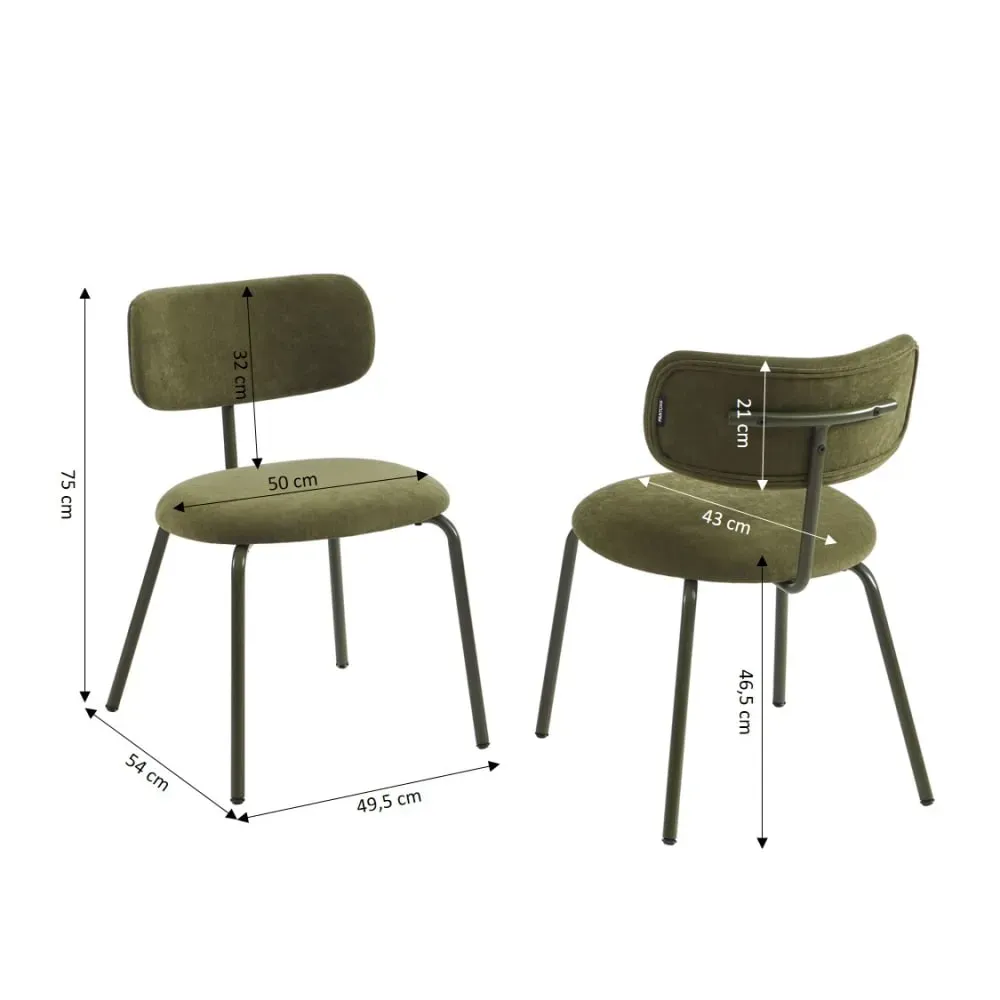 Illustration numéro 3 du produit Lot de 2 chaises tissu et pieds métal vert olive