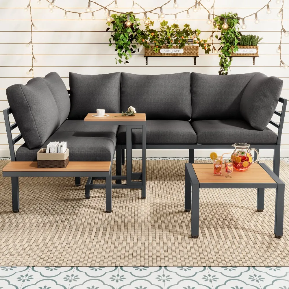 Illustration numéro 3 du produit Salon de jardin 5 places en acier gris