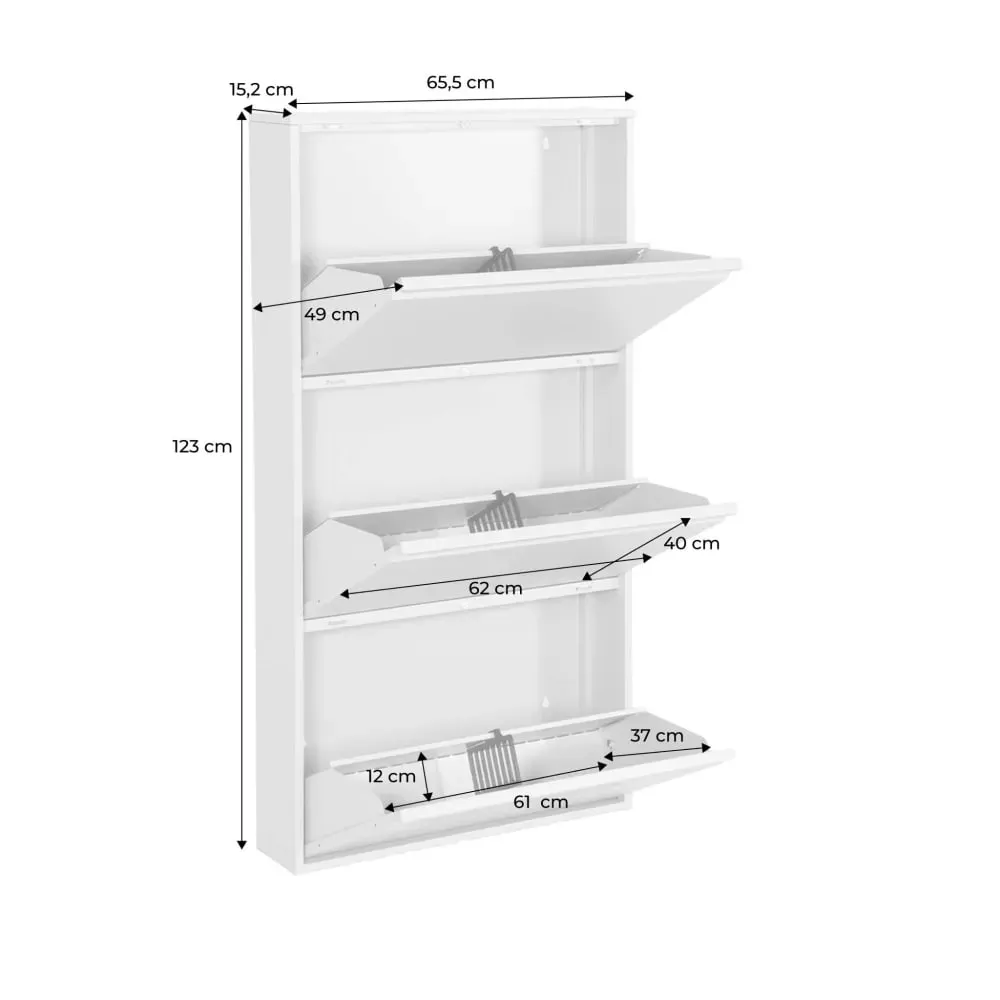 Illustration numéro 3 du produit Meuble à chaussures métal crème 3 abattants, 9 paires