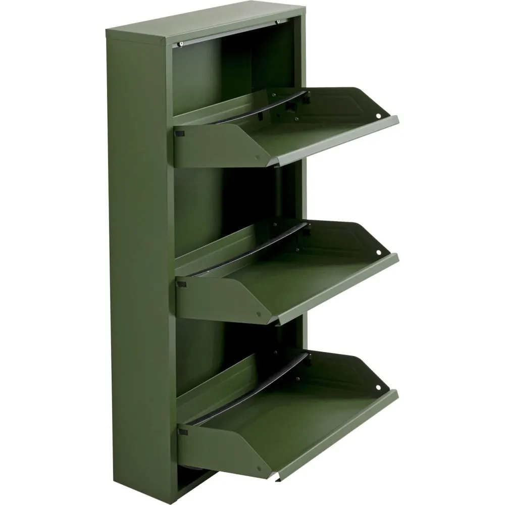 Illustration numéro 3 du produit Casier à chaussures 3 tiroirs en acier vert olive