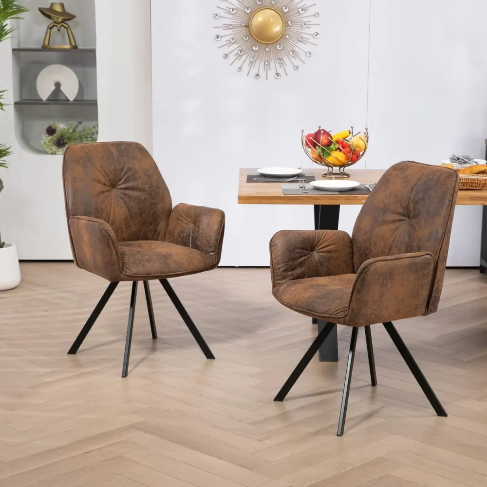 Illustration numéro 3 du produit Lot de 2 chaises de salle à manger pivotantes avec accoudoirs marron