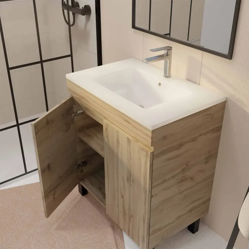 Illustration numéro 3 du produit Meuble de salle de bains effet bois marron