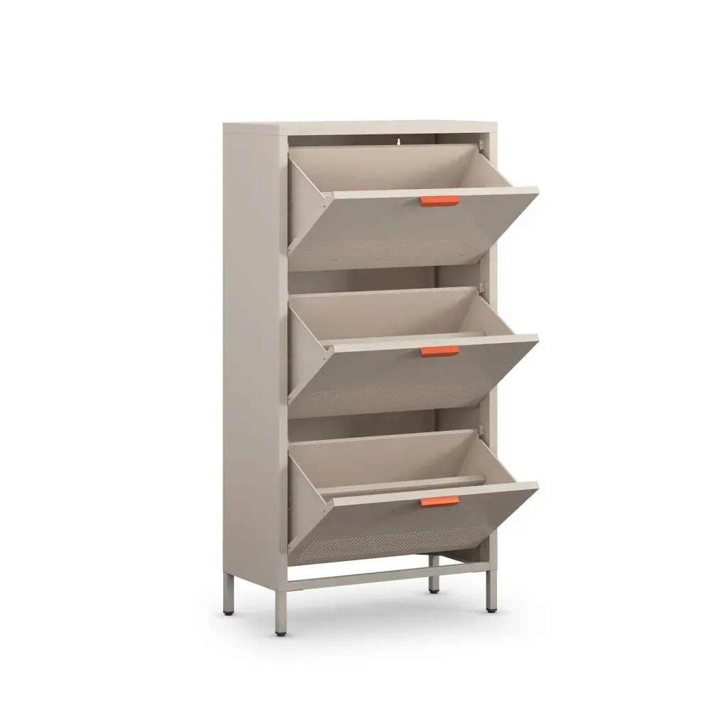 Illustration numéro 3 du produit Meuble à chaussures 3 portes en métal H120cm - Beige