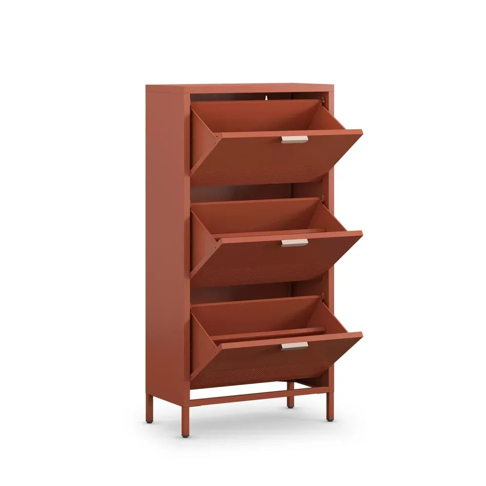 Illustration numéro 3 du produit Meuble à chaussures 3 portes en métal H120cm - Terracotta