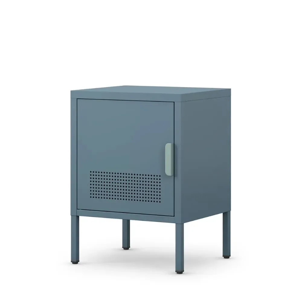 Illustration numéro 3 du produit Table de chevet 1 porte en métal L40cm - Bleu glacier