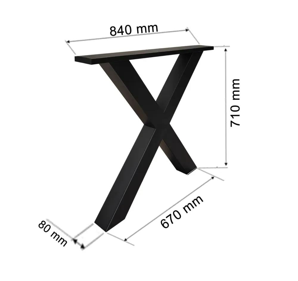 Illustration numéro 3 du produit 2 Pieds en métal en forme de X pour Plateaux de Table, Noir, 84x8x71cm