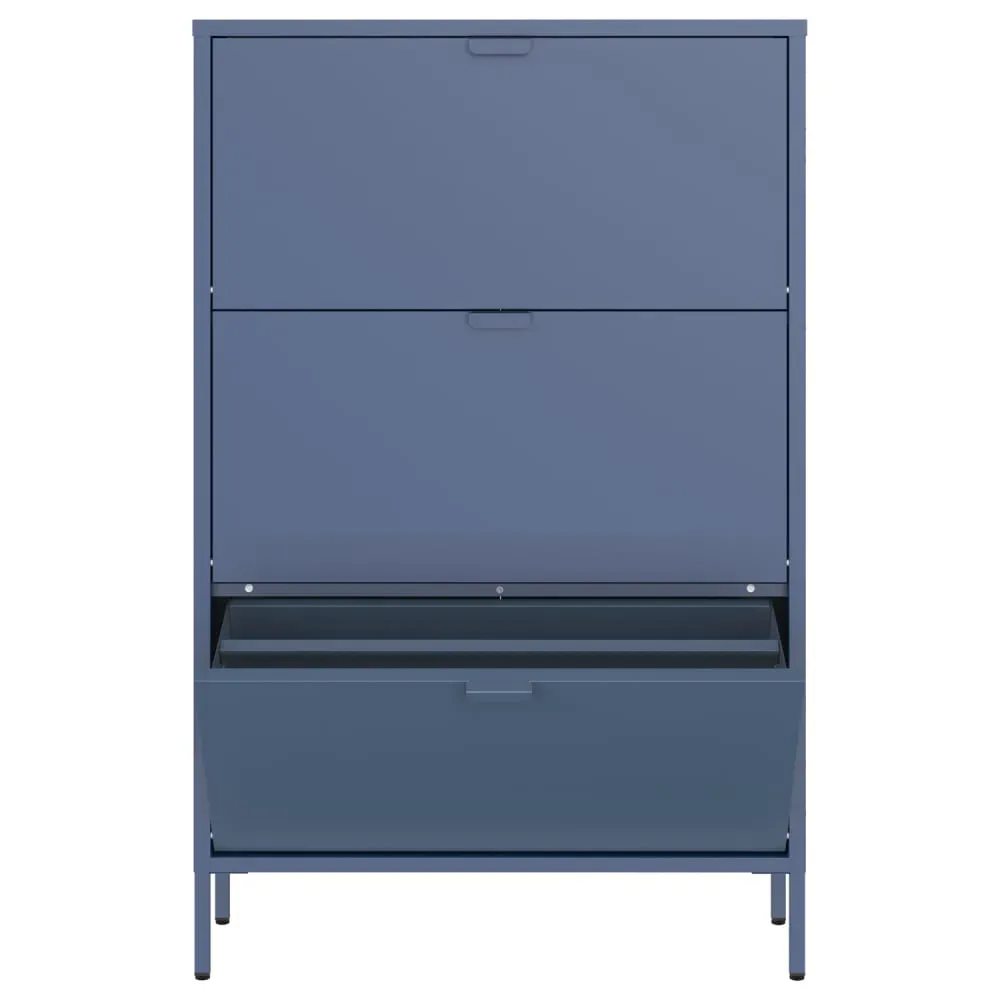 Illustration numéro 3 du produit Meuble à chaussures 3 portes en métal bleu gris