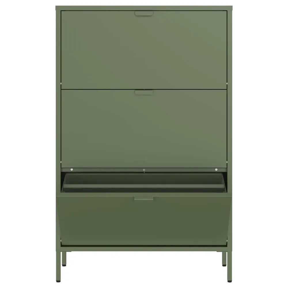 Illustration numéro 3 du produit Meuble à chaussures 3 portes en métal vert kaki