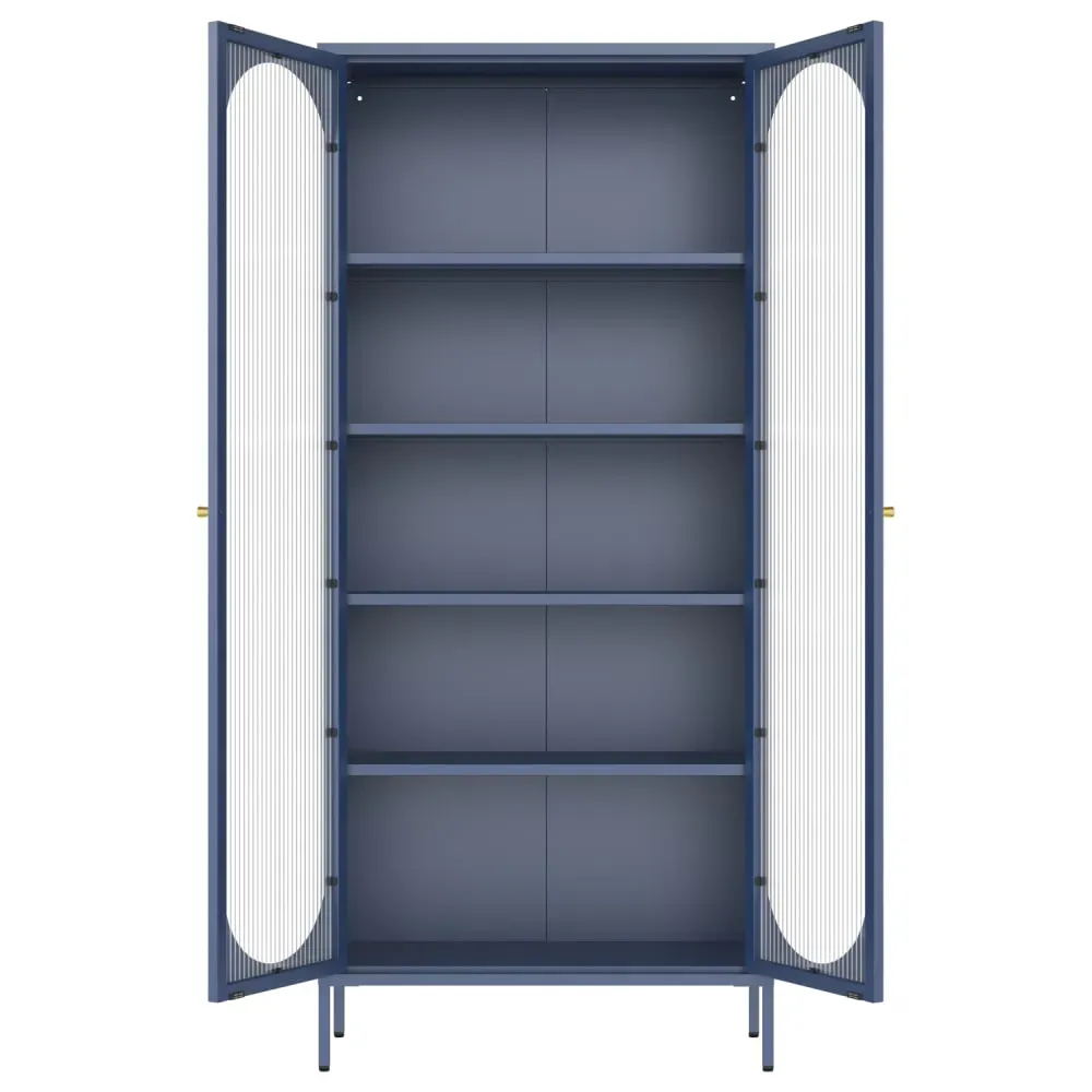 Illustration numéro 3 du produit Armoire en métal bleu gris et verre 180cm