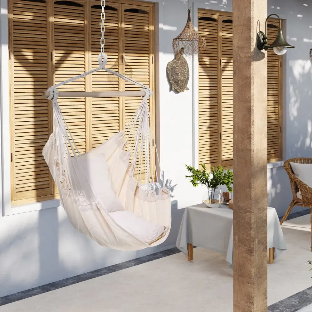 Illustration numéro 3 du produit Fauteuil suspendu extérieur 2 coussins intérieur et extérieur crème