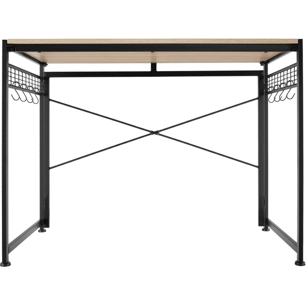 Illustration numéro 3 du produit Bureau style industriel pliable grilles et 8 crochets bois clair