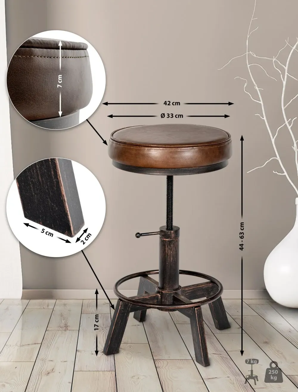 Illustration numéro 3 du produit Tabouret réglable et pivotant assise en pvc et synthetique Bronze