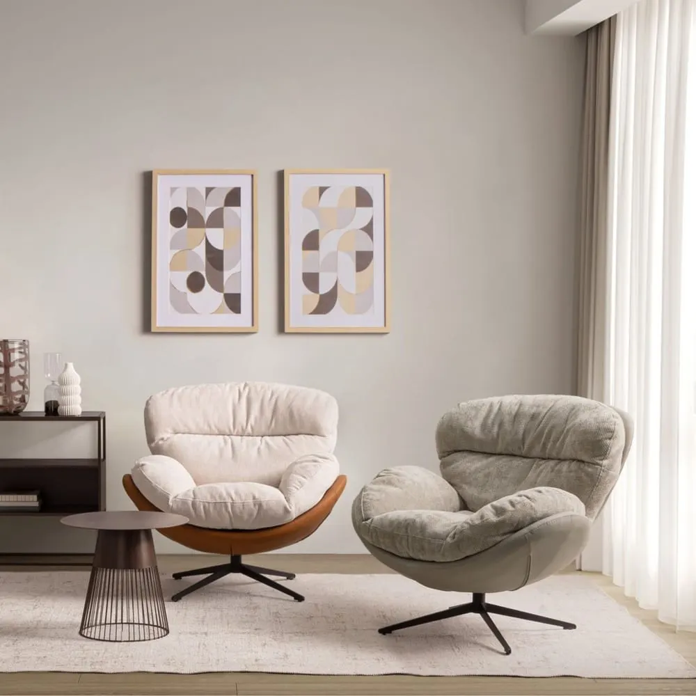 Illustration numéro 3 du produit Fauteuil relax pivotant tissu/simili écru/cognac