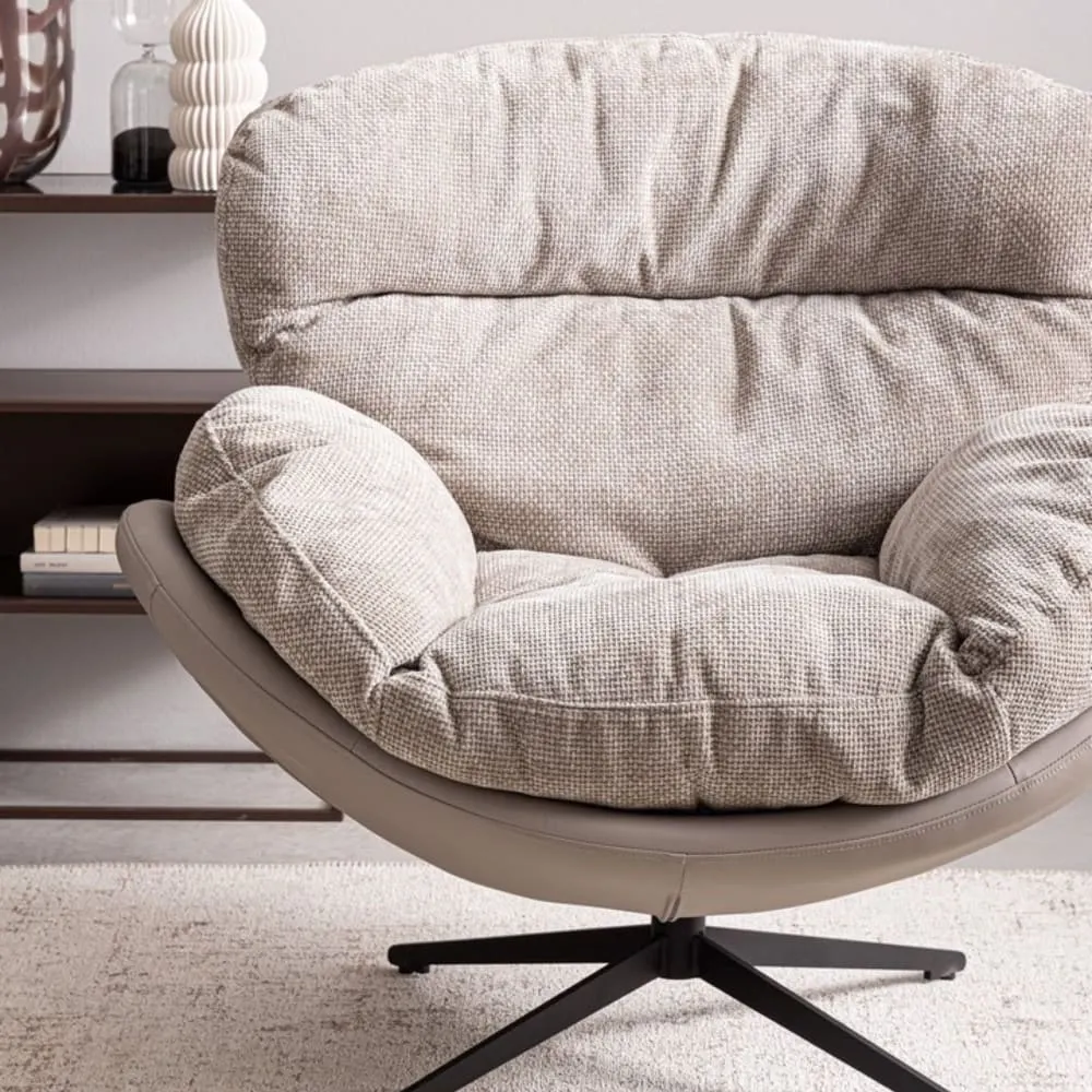 Illustration numéro 3 du produit Fauteuil relax pivotant tissu/simili gris/taupe