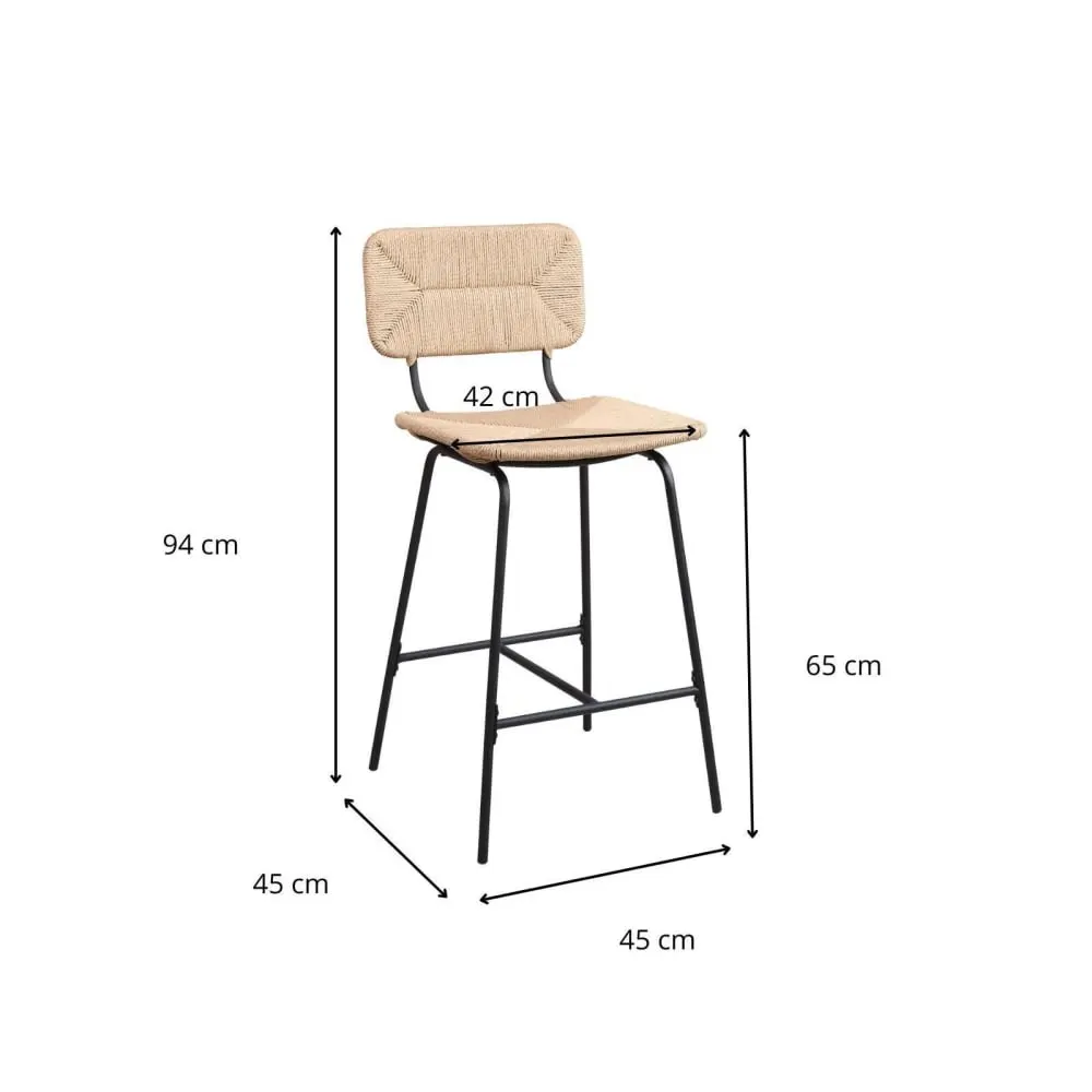Illustration numéro 3 du produit Lot de tabourets de bar et d'ilot  en métal et assise rotin 65cm