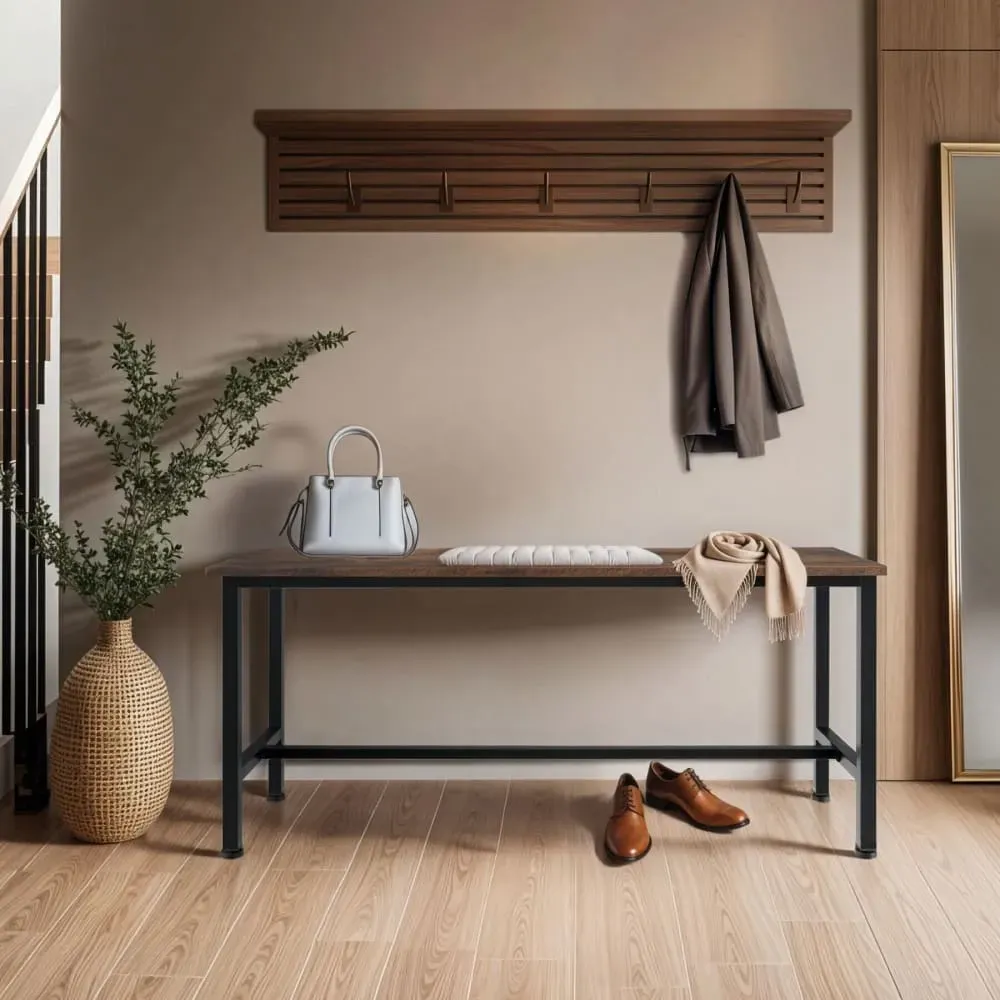 Illustration numéro 3 du produit Ensemble de 2 bancs Style industriel 108x325x50cm bois foncé