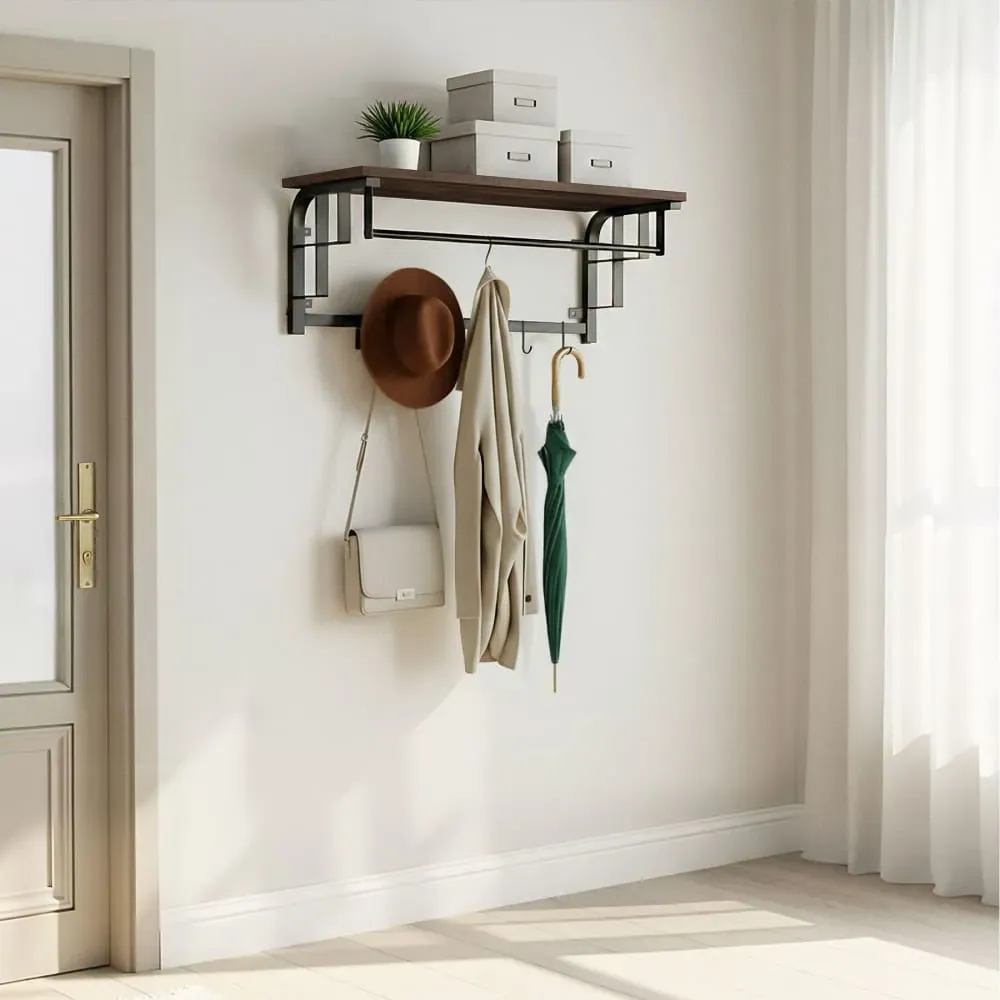 Illustration numéro 3 du produit Porte-manteau à suspendre Style industriel bois foncé