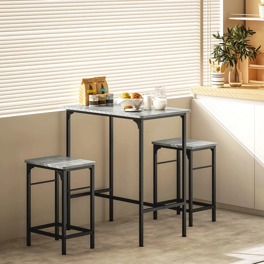 Illustration numéro 3 du produit Ensemble table de bar avec 2 tabourets en acier gris